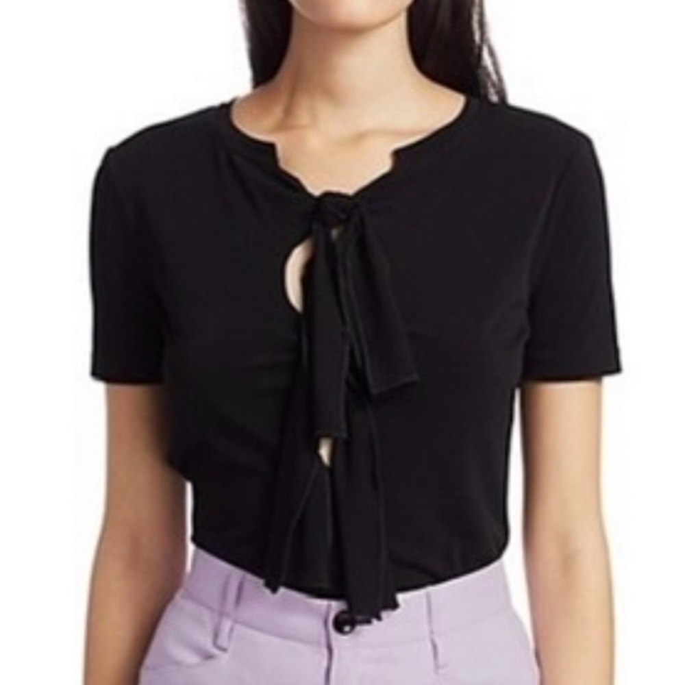 NWT Proenza Schouler Matte Jersey Short  Knotted Front Blouse Black Size S